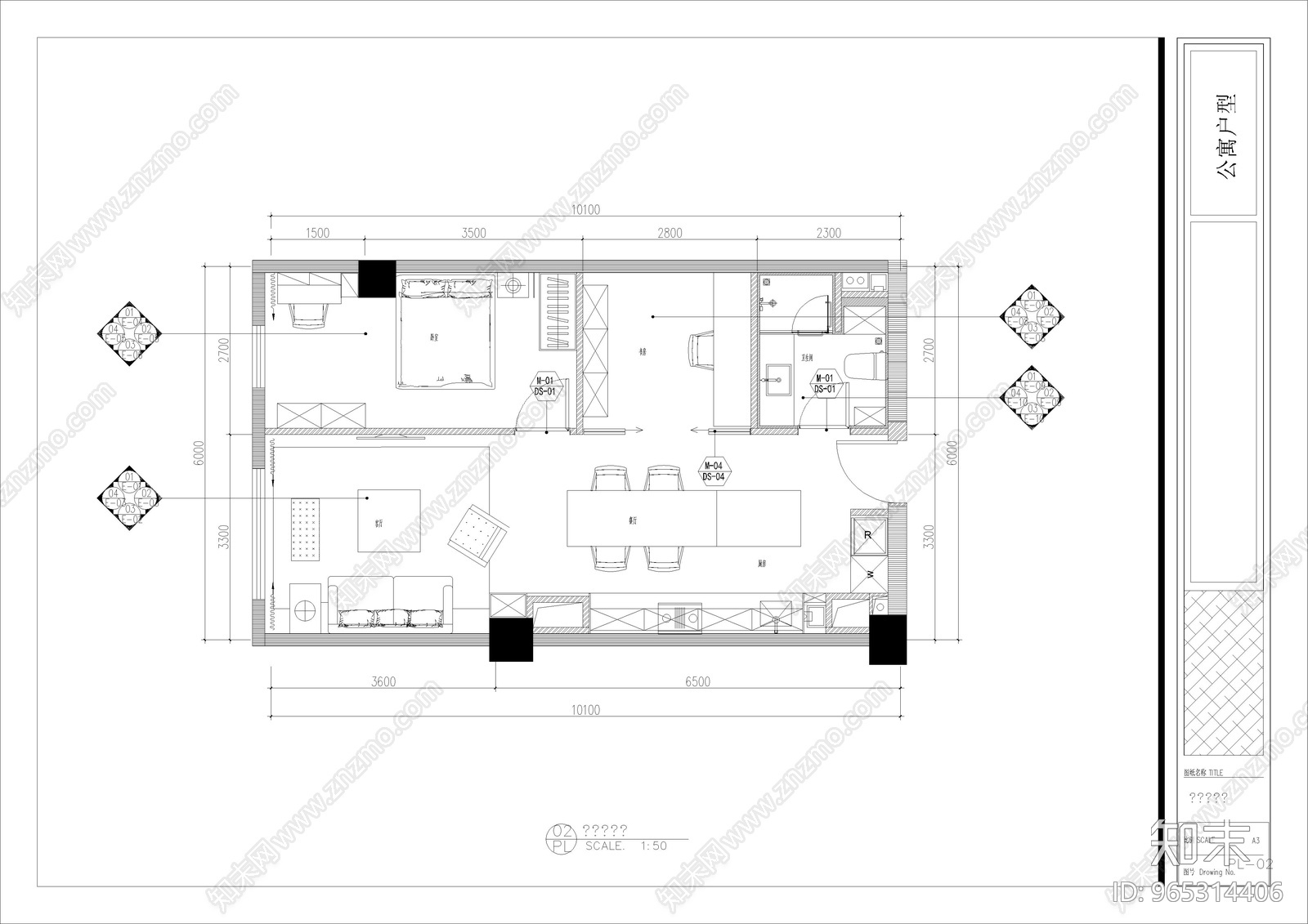 现代公寓装施工图下载【ID:965314406】