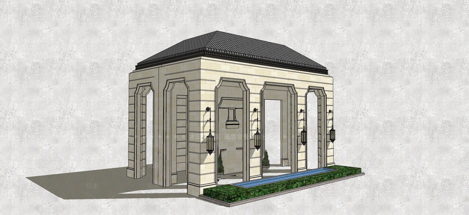 法式风格亭子壁灯SU模型下载【ID:465316888】