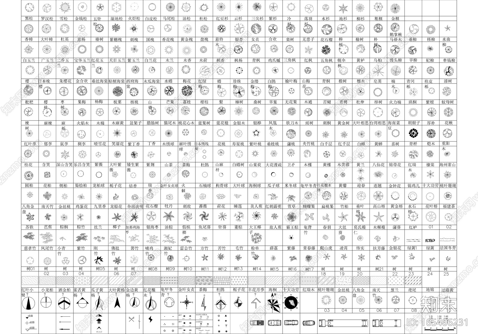 园林景观树平面图库cad施工图下载【ID:165406231】