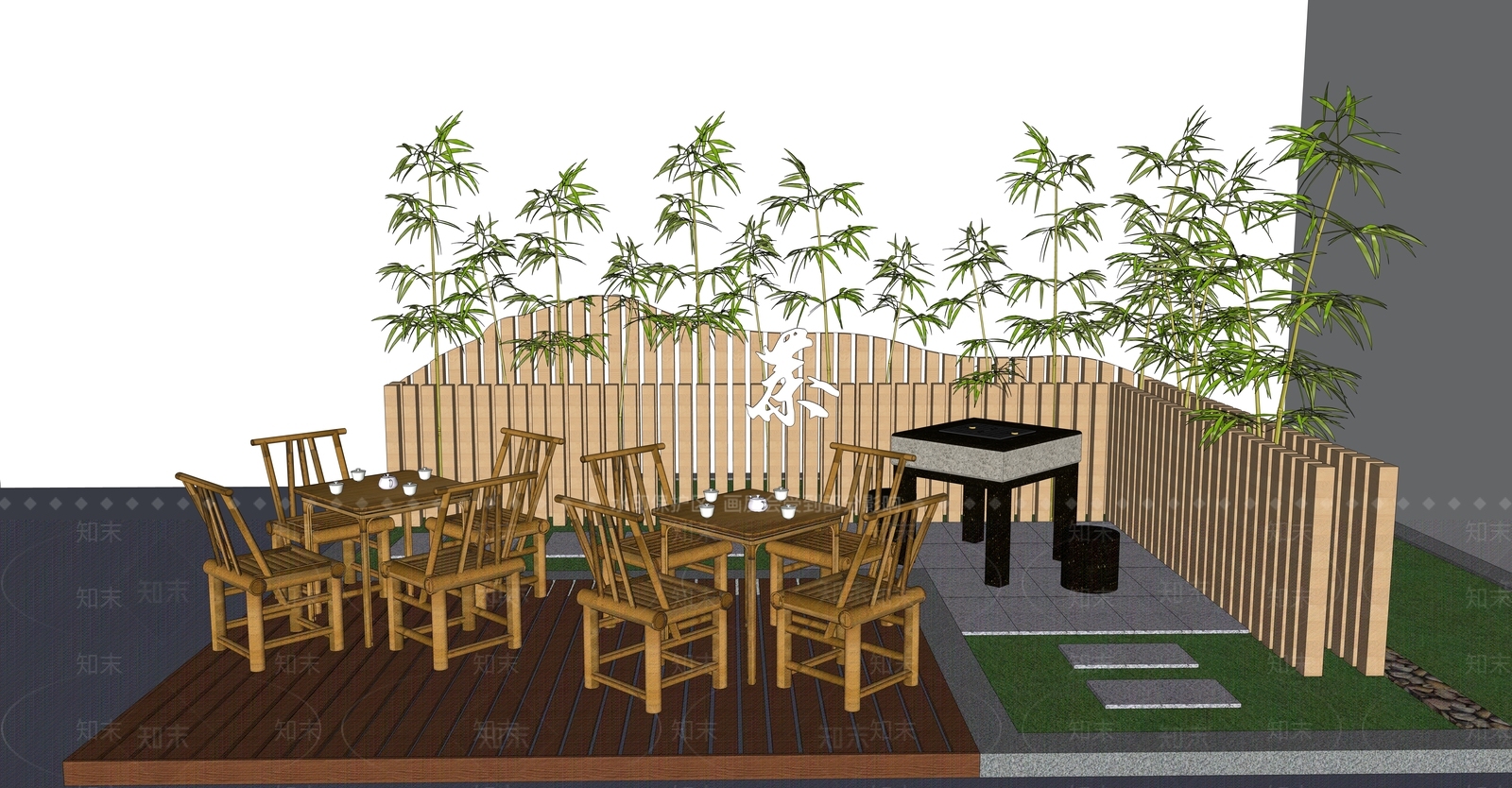 新中式风格茶馆SU模型下载【ID:965476759】