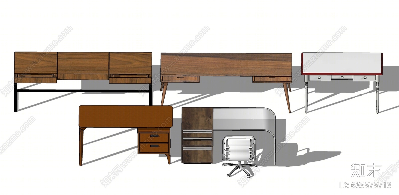 现代风格书桌SU模型下载【ID:665575713】