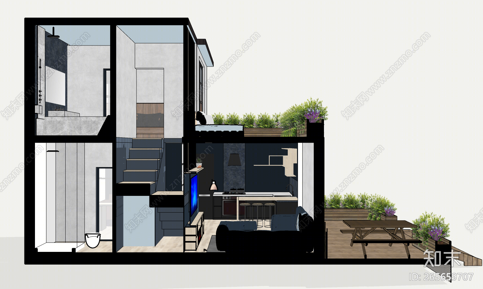 现代风格loft公寓SU模型下载【ID:265659707】