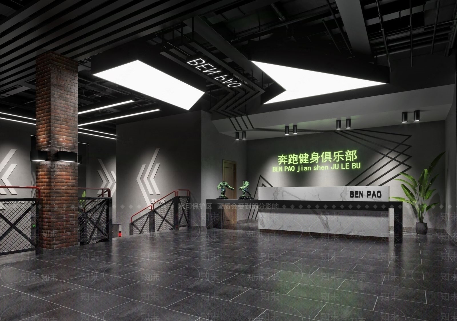 工业风健身房前台3D模型下载【ID:965688640】