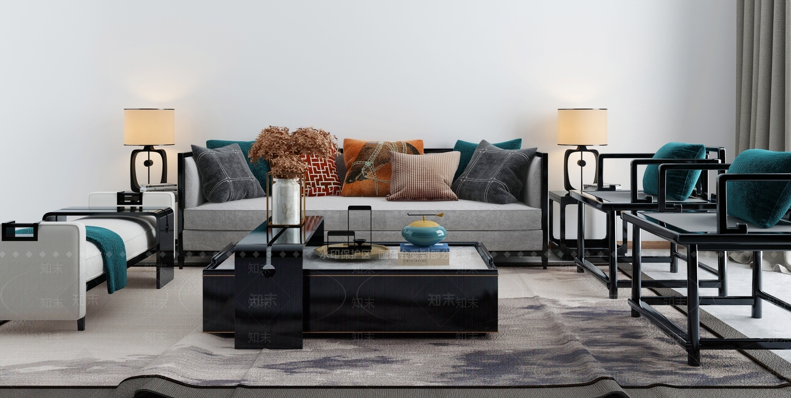 新中式沙发茶几组合3D模型下载【ID:865691203】