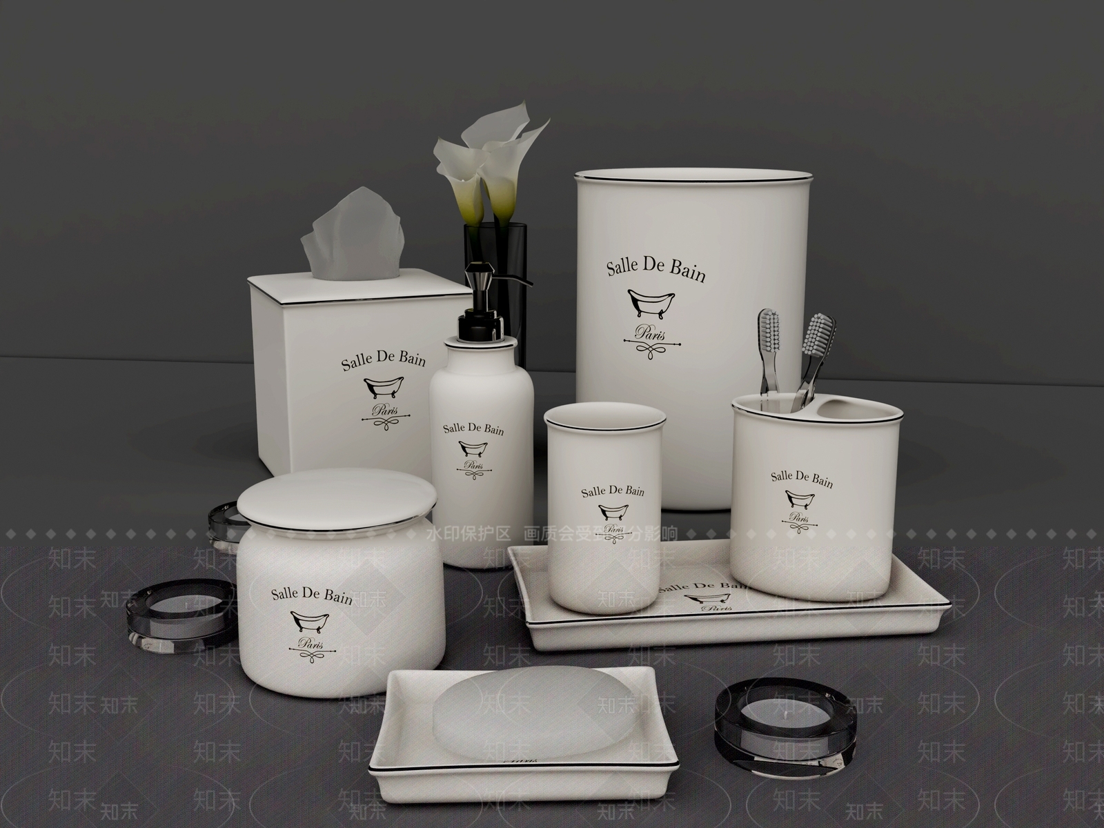现代洗浴用品3D模型下载【ID:265707142】