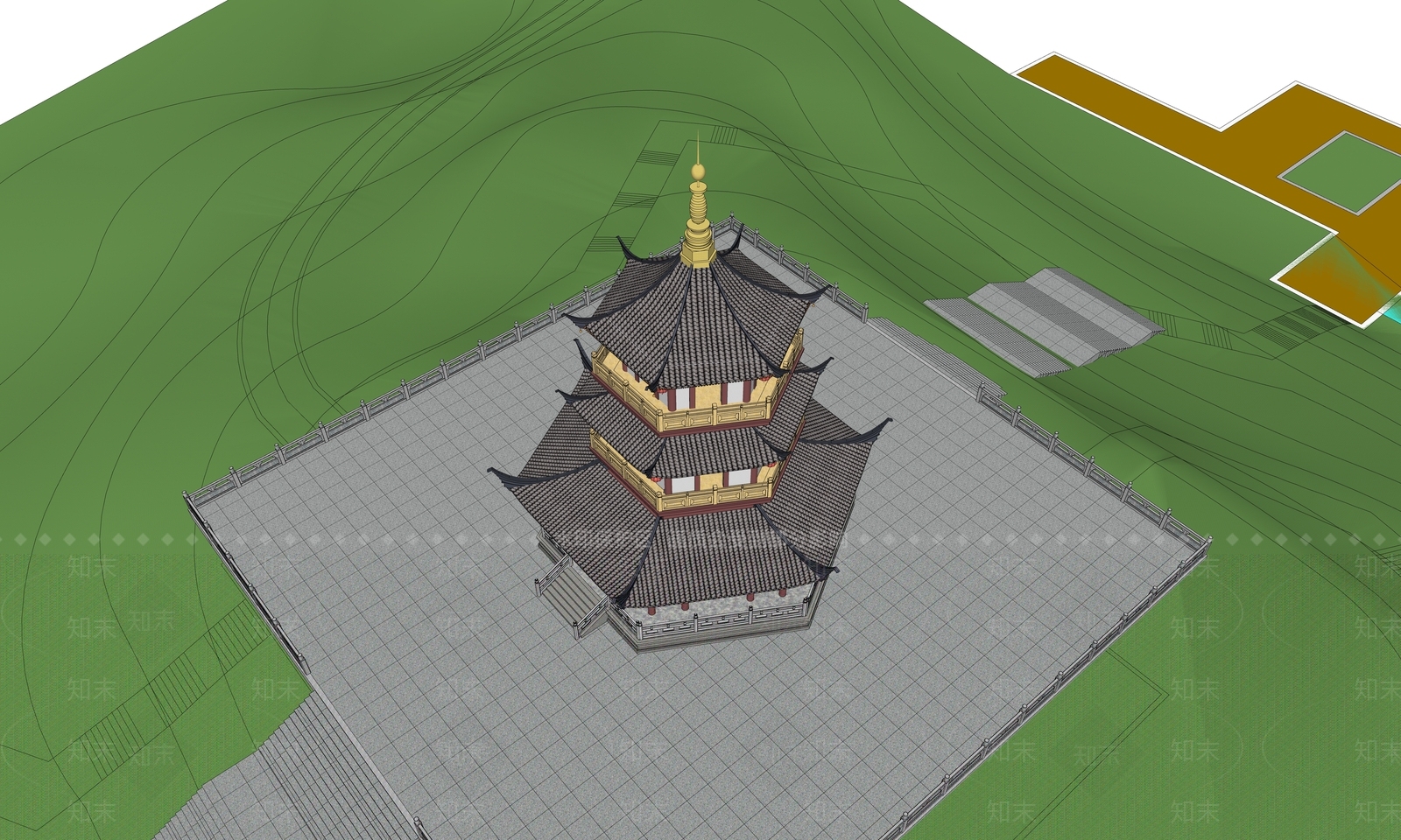 中式风格亭子SU模型下载【ID:465708858】