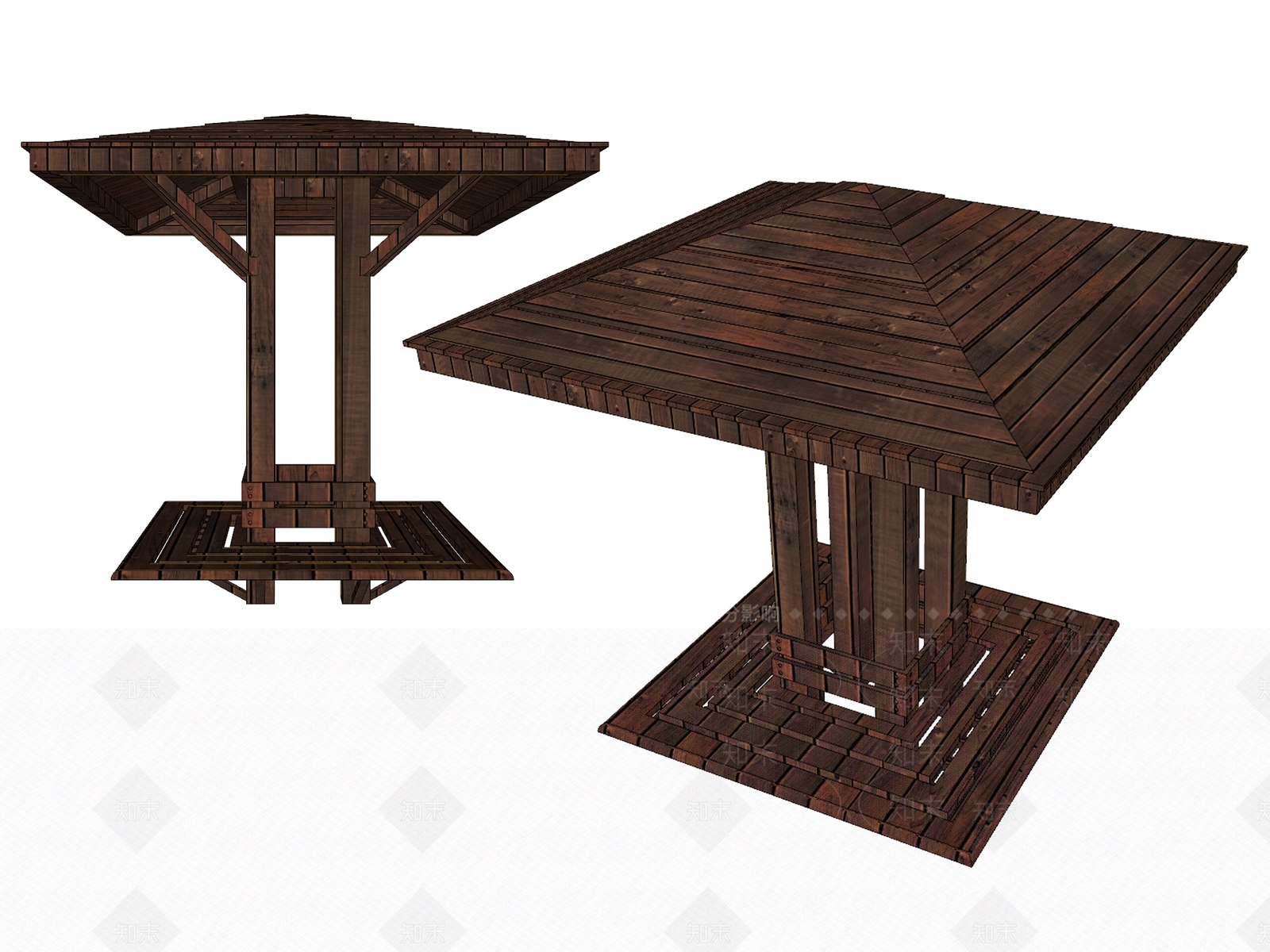 中式风格防腐木亭子SU模型下载【ID:465735810】