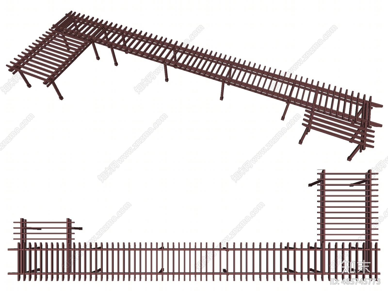 现代风格防腐木廊架SU模型下载【ID:465745773】