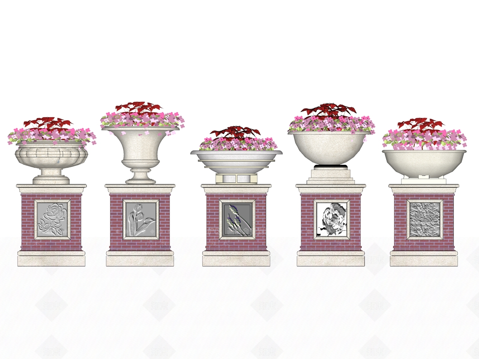 欧式风格花坛花钵组合SU模型下载【ID:965748700】