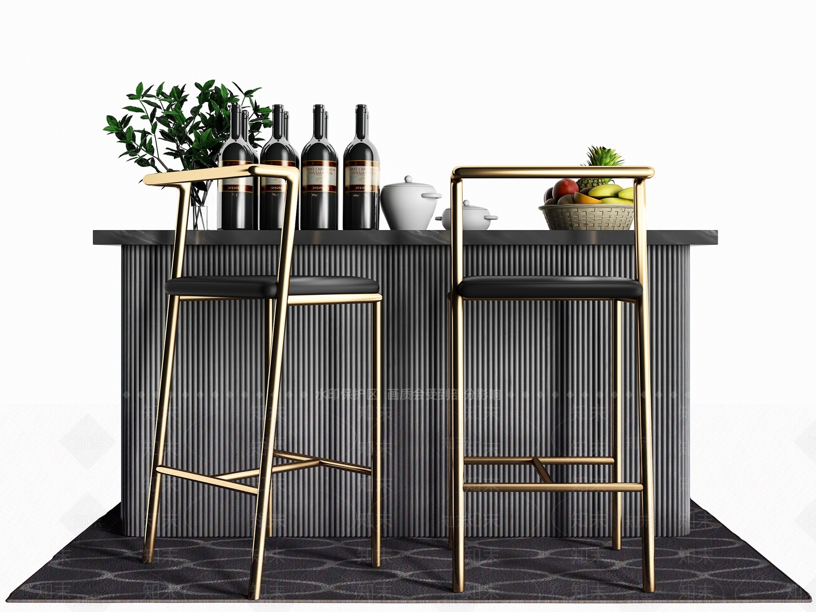 现代金属吧台椅子组合3D模型下载【ID:365772140】