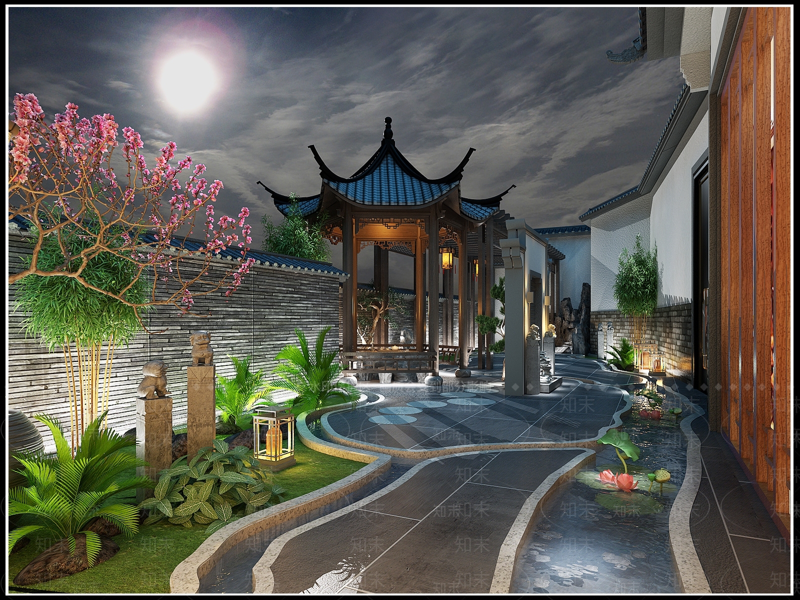 中式楼顶花园3D模型下载【ID:865802439】