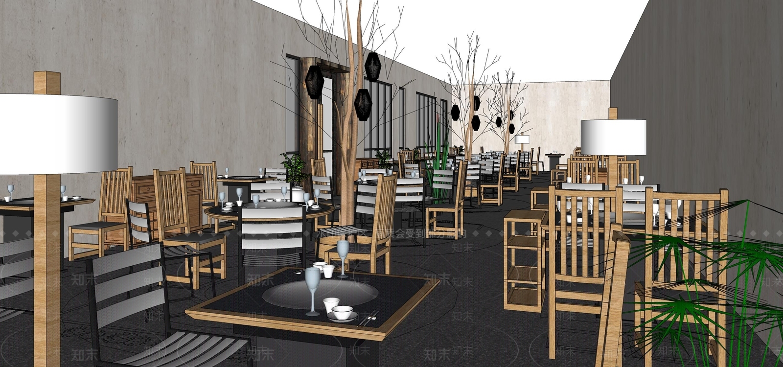 新中式风格火锅店SU模型下载【ID:865837820】