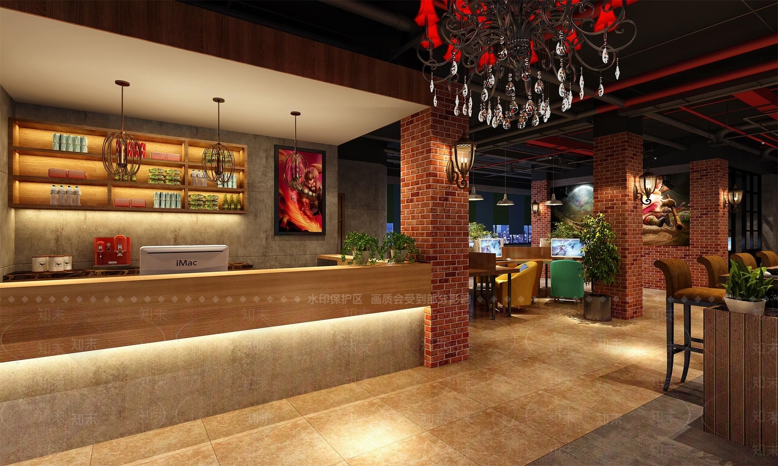 工业风网吧3D模型下载【ID:965837247】