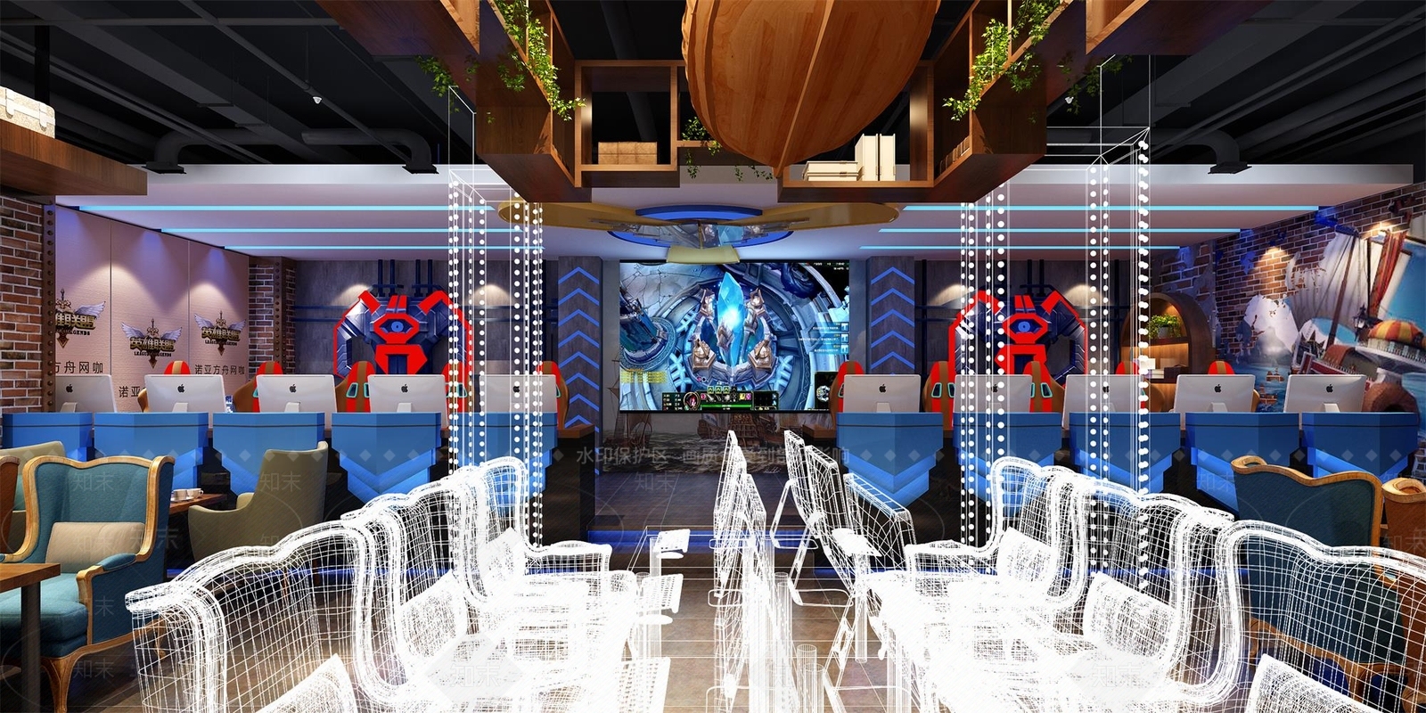 工业风网吧3D模型下载【ID:965839246】
