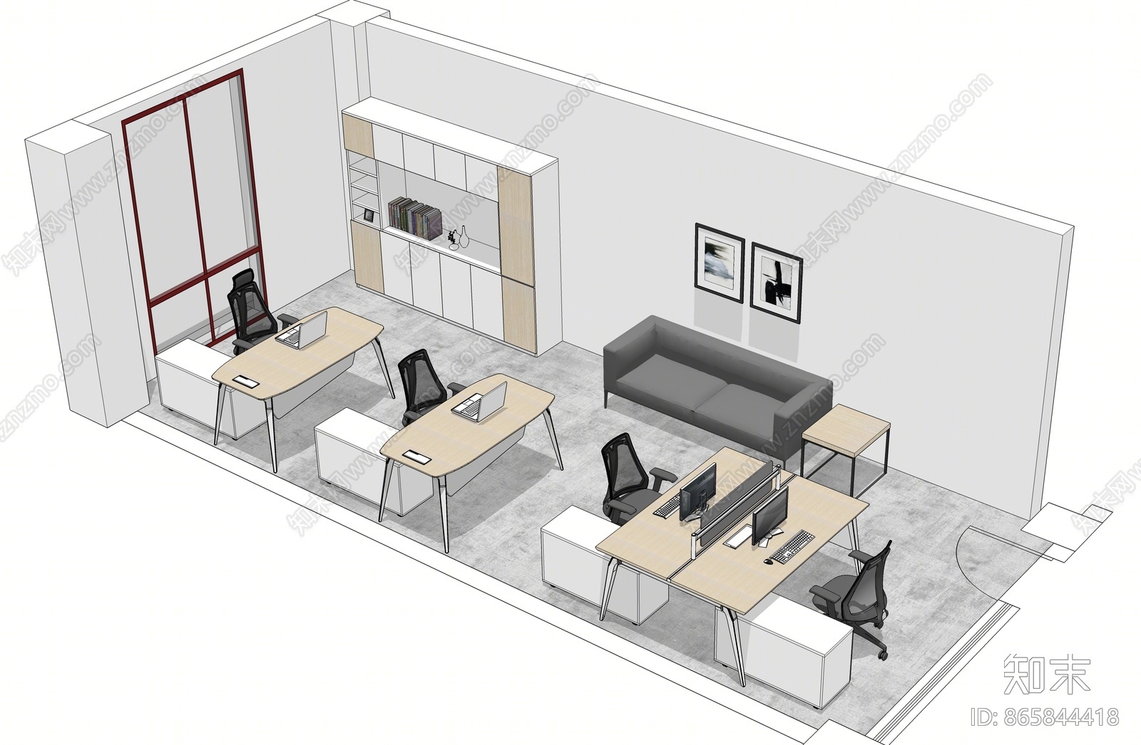 现代风格办公桌椅组合SU模型下载【ID:865844418】