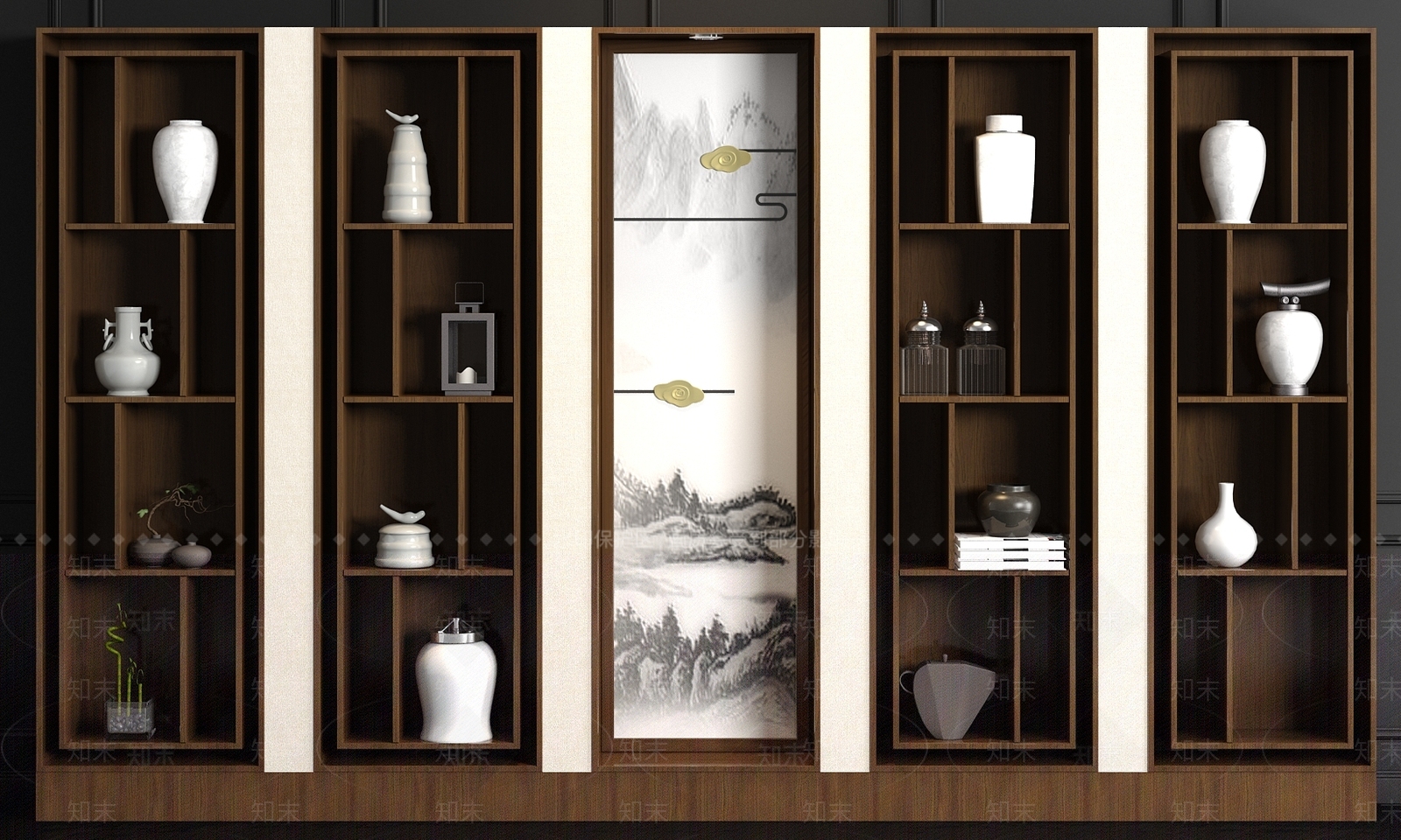 新中式实木装饰柜SU模型下载【ID:265864375】