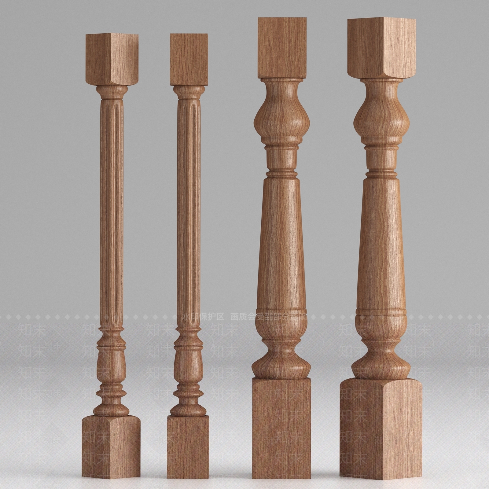现代简约木制楼梯栏杆柱3D模型下载【ID:865985591】