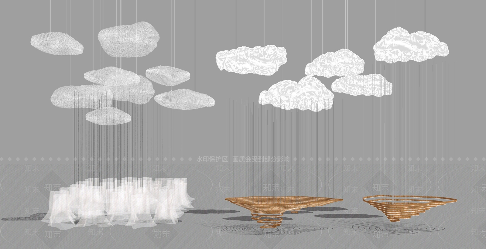现代风格云朵吊灯SU模型下载【ID:366037819】
