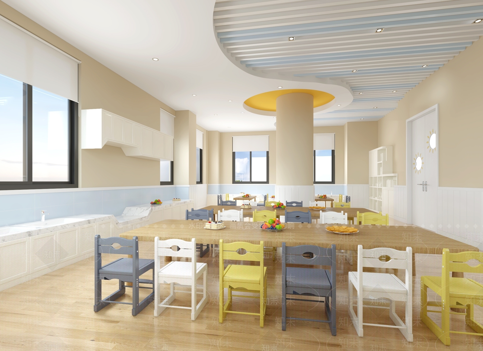 现代幼儿园食堂3D模型下载【ID:566045830】