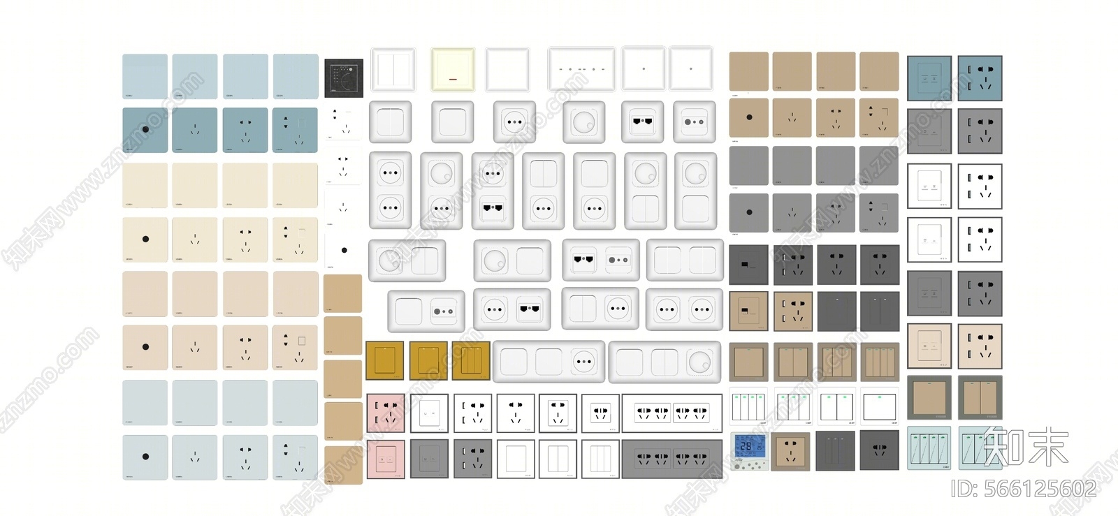 现代风格开关面板插座组合SU模型下载【ID:566125602】