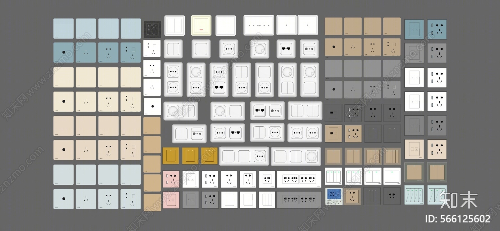 现代风格开关面板插座组合SU模型下载【ID:566125602】