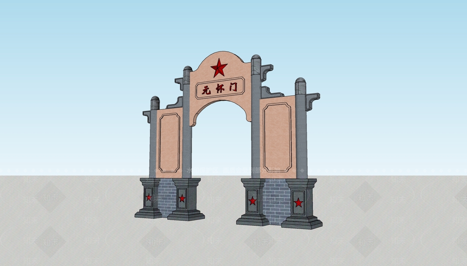 新中式风格牌坊SU模型下载【ID:466125574】