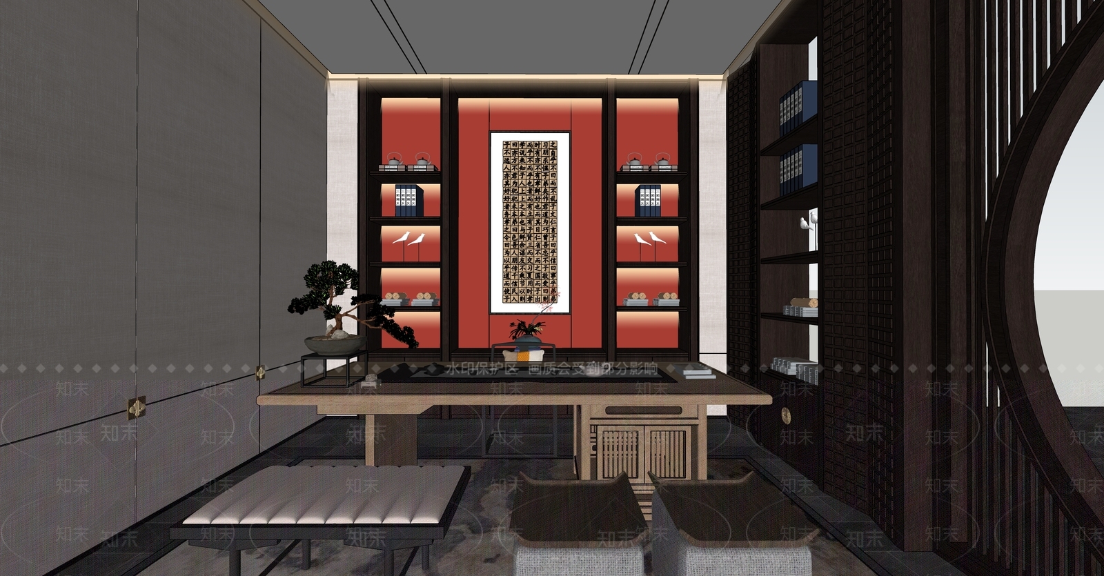 新中式风格茶室SU模型下载【ID:966137392】