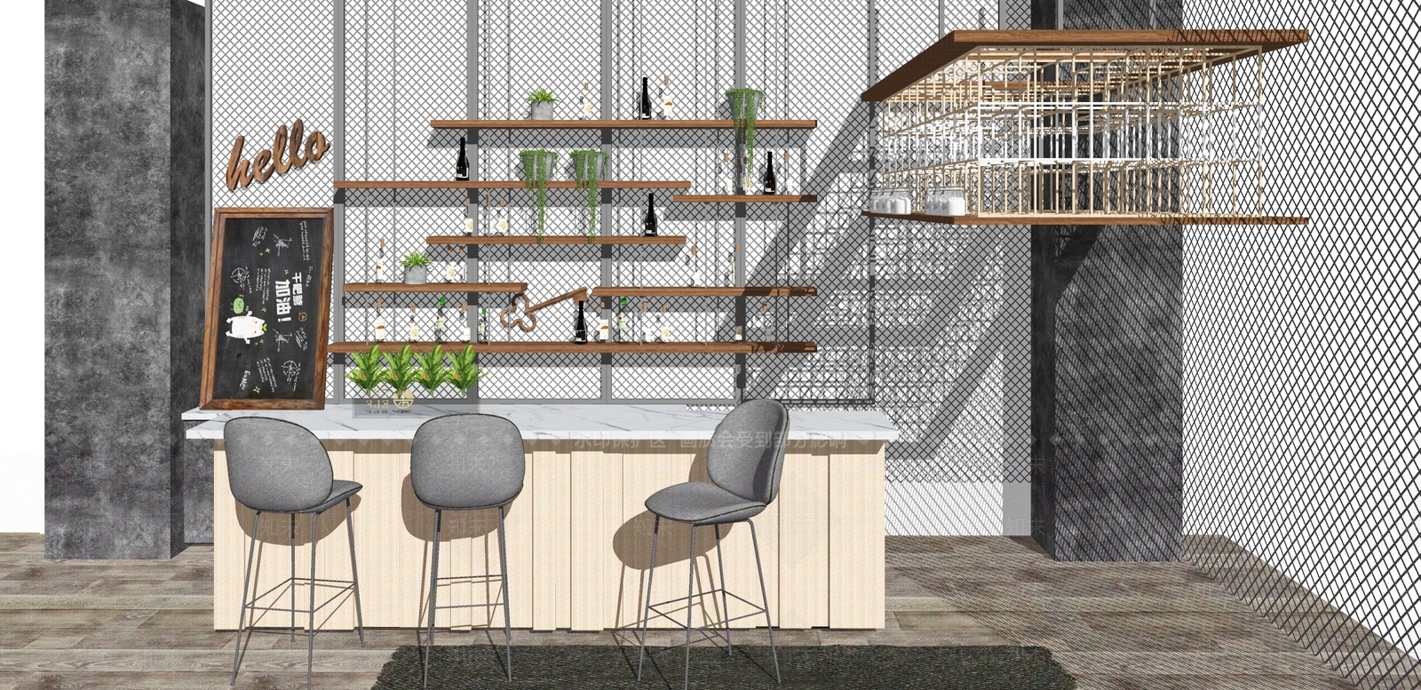 工业风酒吧吧台SU模型下载【ID:766158430】