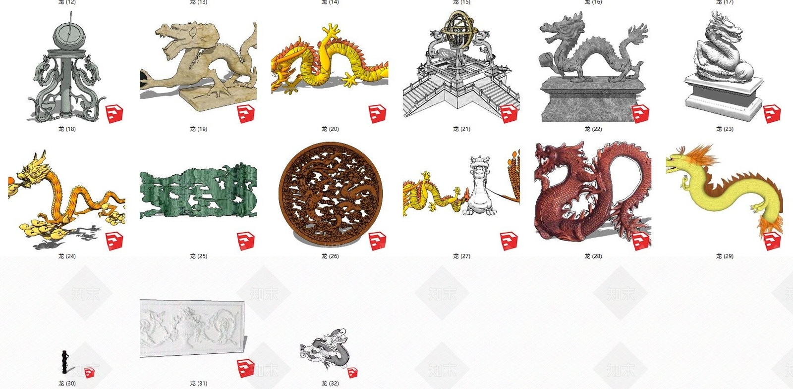 中式风格浮雕SU模型下载【ID:666316678】