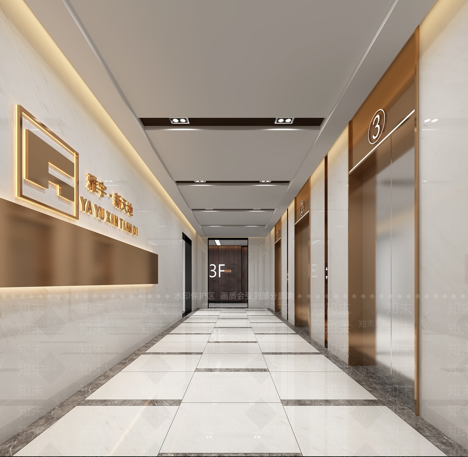 现代轻奢电梯厅过道3D模型下载【ID:466370073】