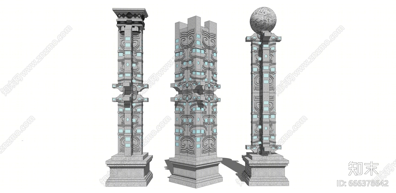 中式景观柱SU模型下载【ID:666378642】