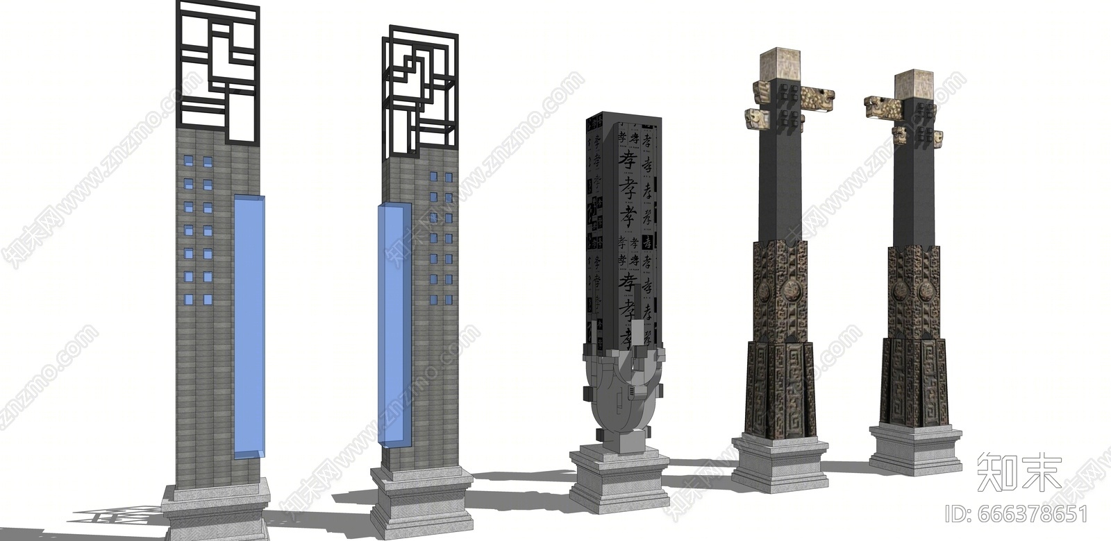 中式景观柱SU模型下载【ID:666378651】