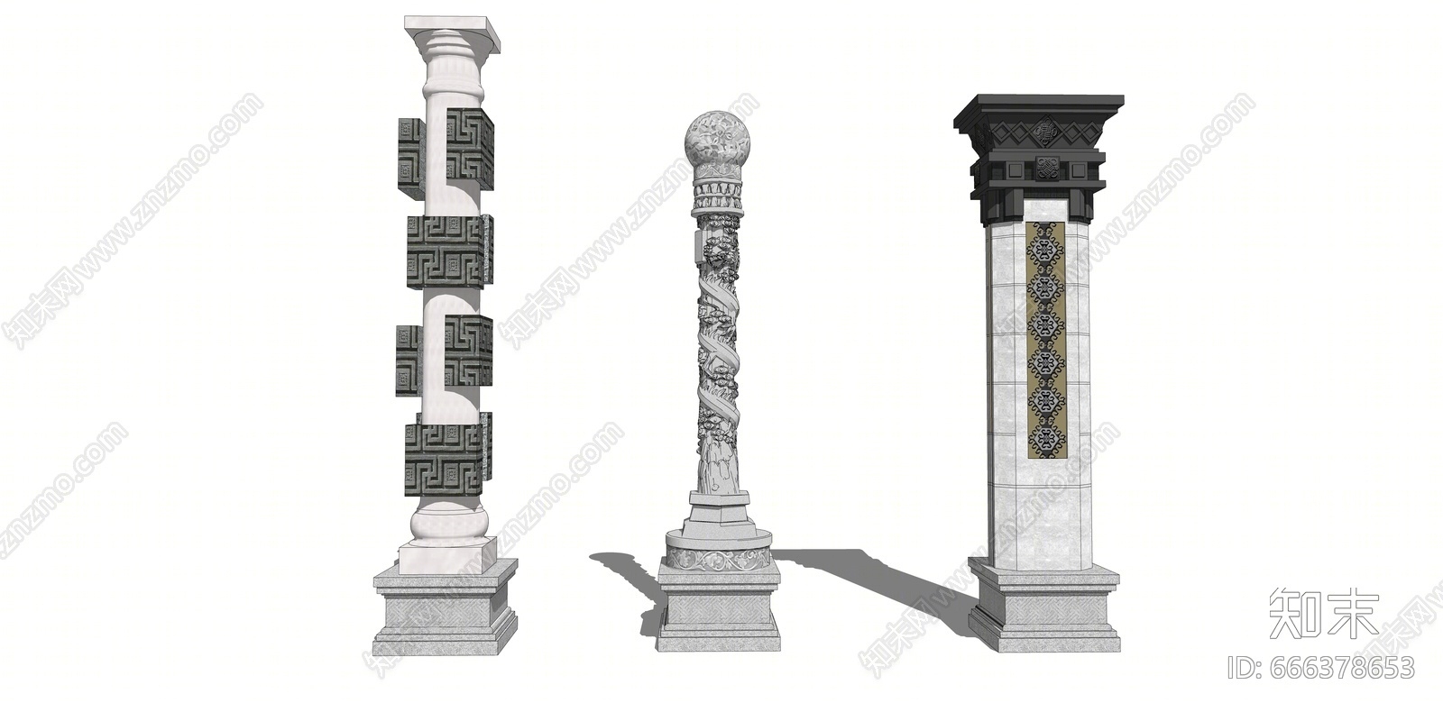 中式景观柱SU模型下载【ID:666378653】