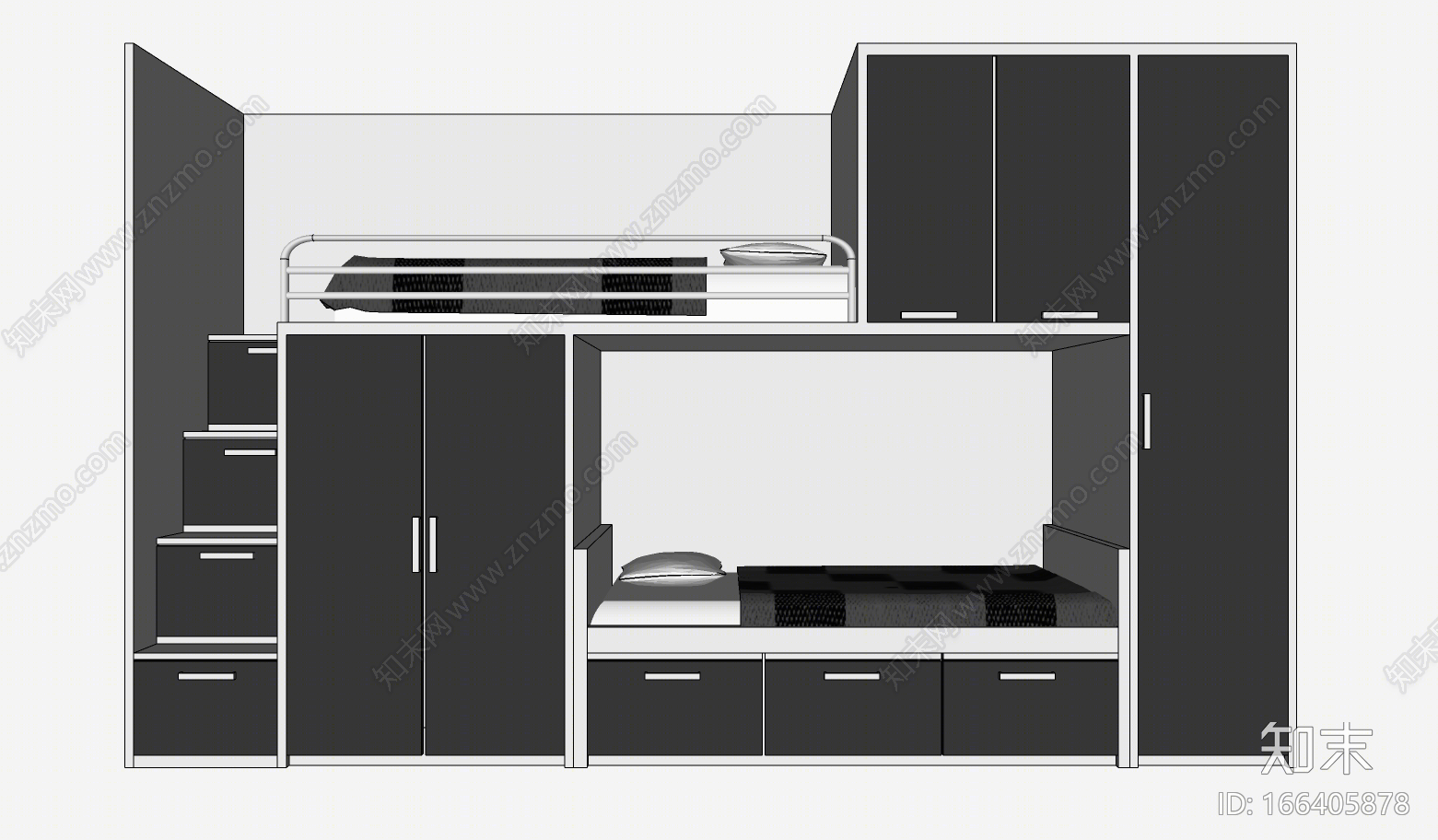现代风格上下床SU模型下载【ID:166405878】