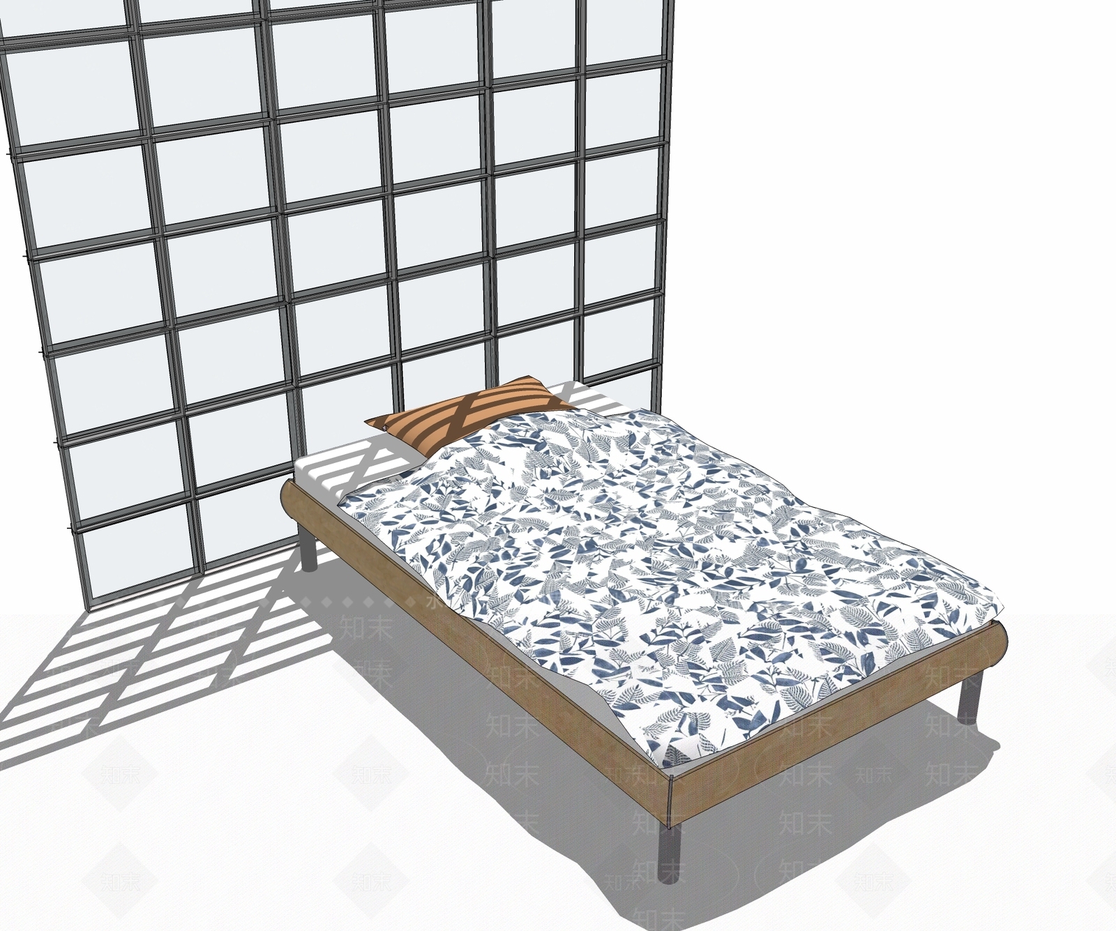 北欧风格单人床SU模型下载【ID:566432182】