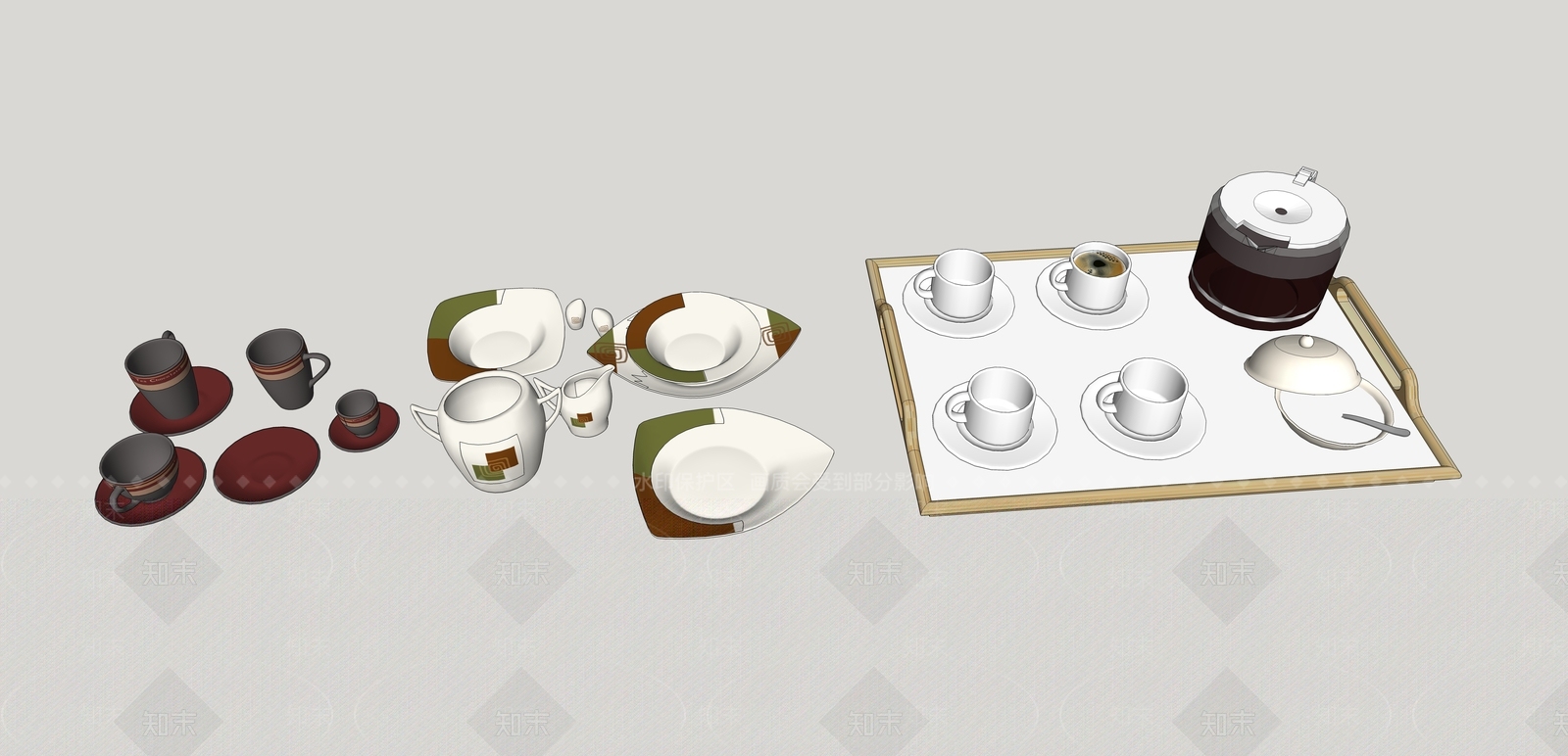 现代风格茶壶茶杯组合SU模型下载【ID:766491828】