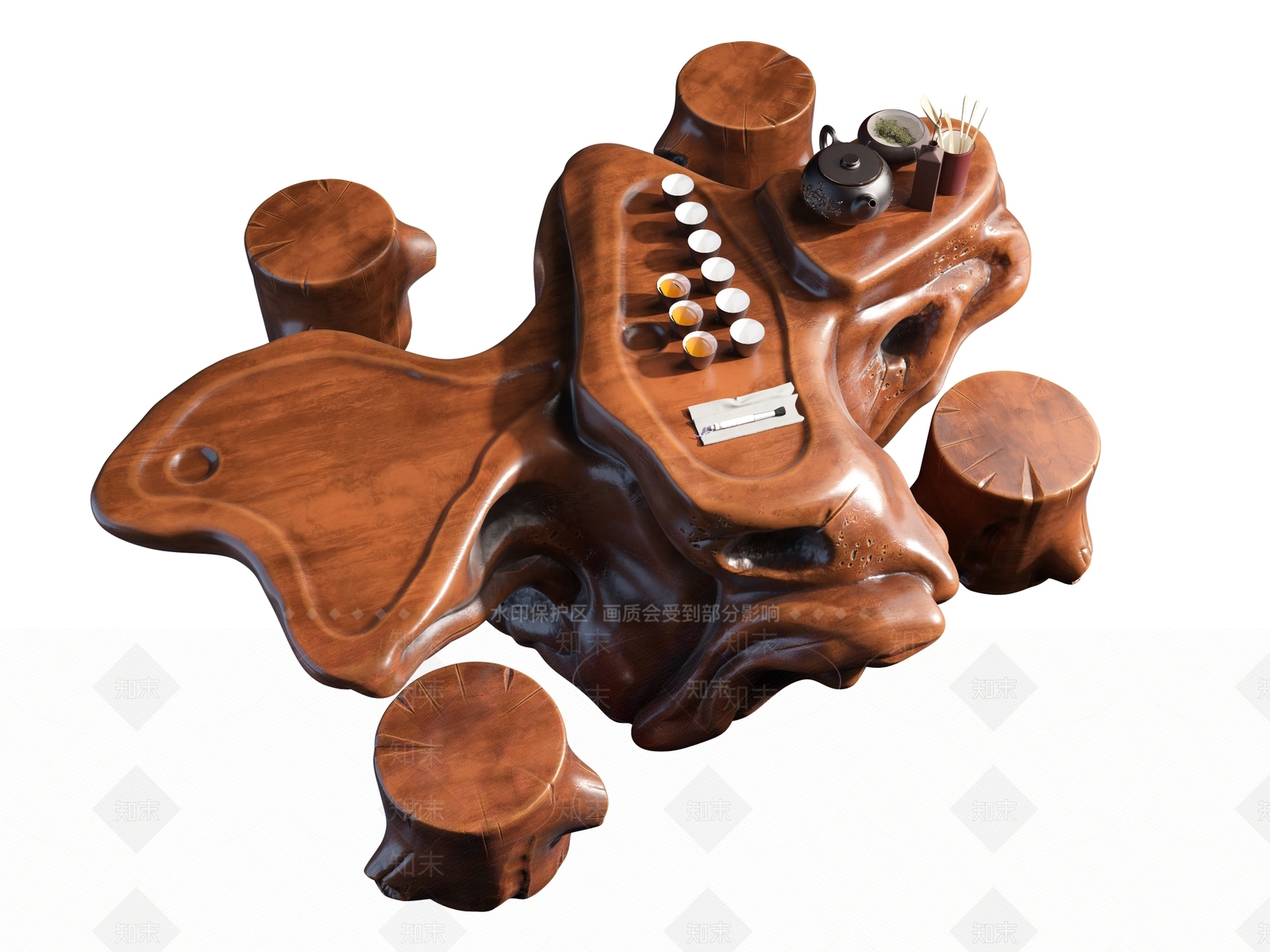 新中式根雕茶几3D模型下载【ID:166496749】