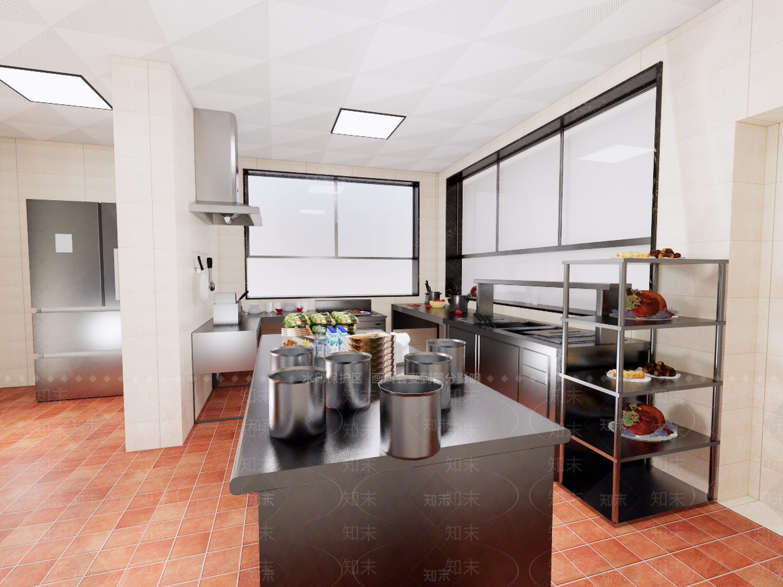 现代酒店厨房SU模型下载【ID:966497396】