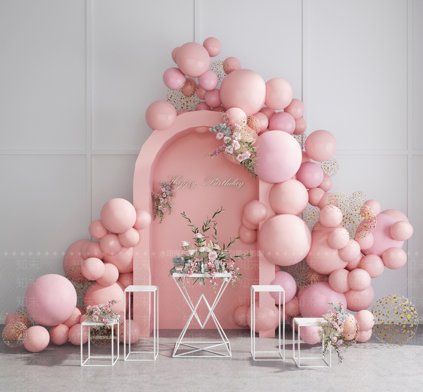 北欧婚礼橱窗陈设3D模型下载【ID:966500137】