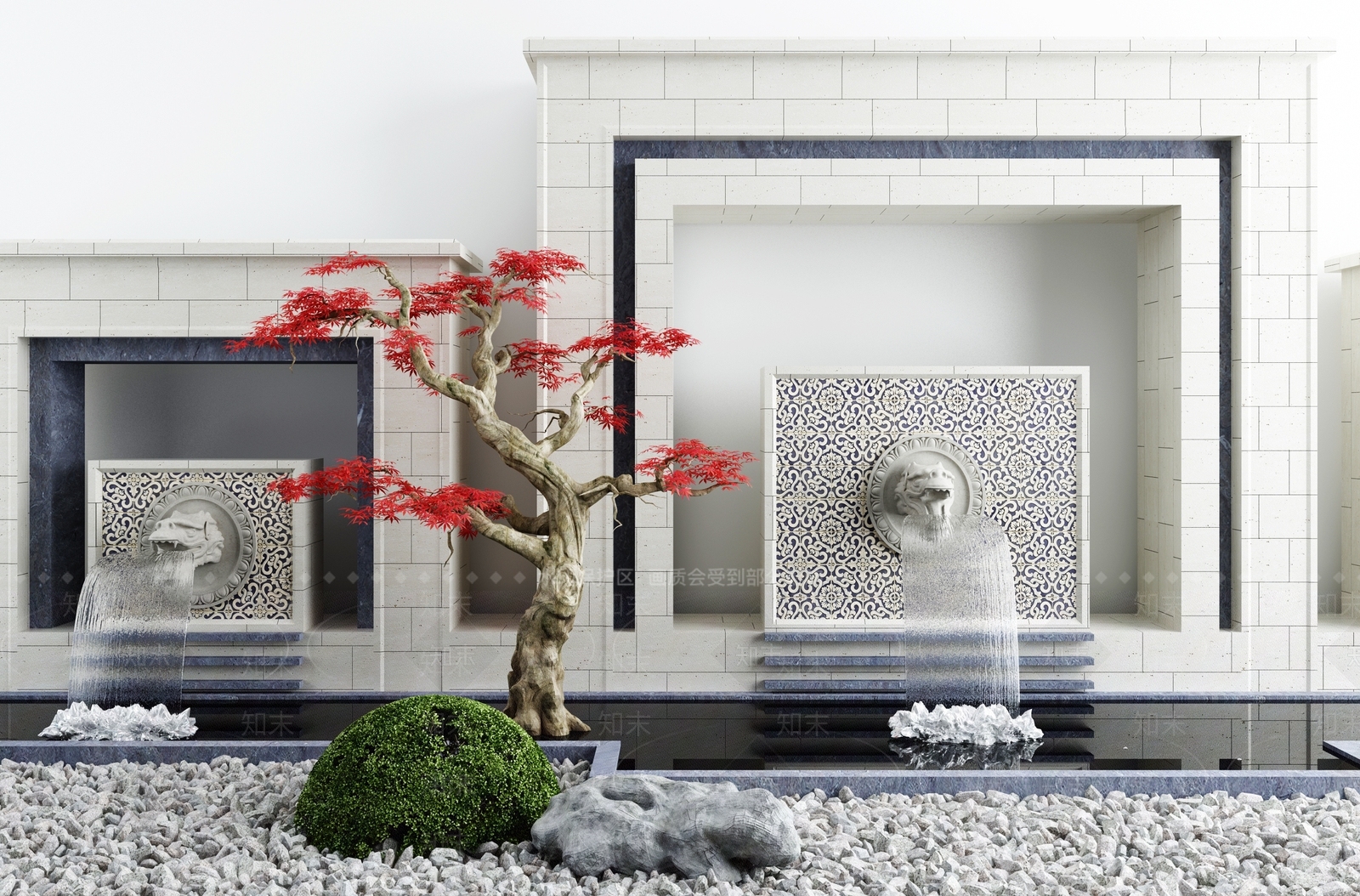 新中式户外庭院景观3D模型下载【ID:966511344】