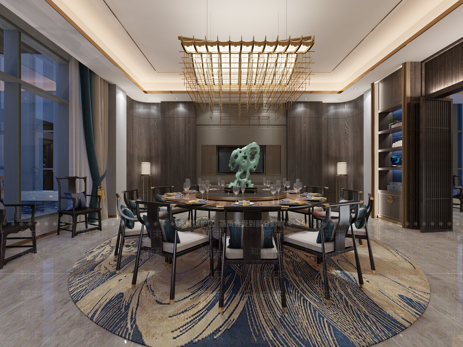 新中式餐厅包房3D模型下载【ID:366510497】_知末3d模型网