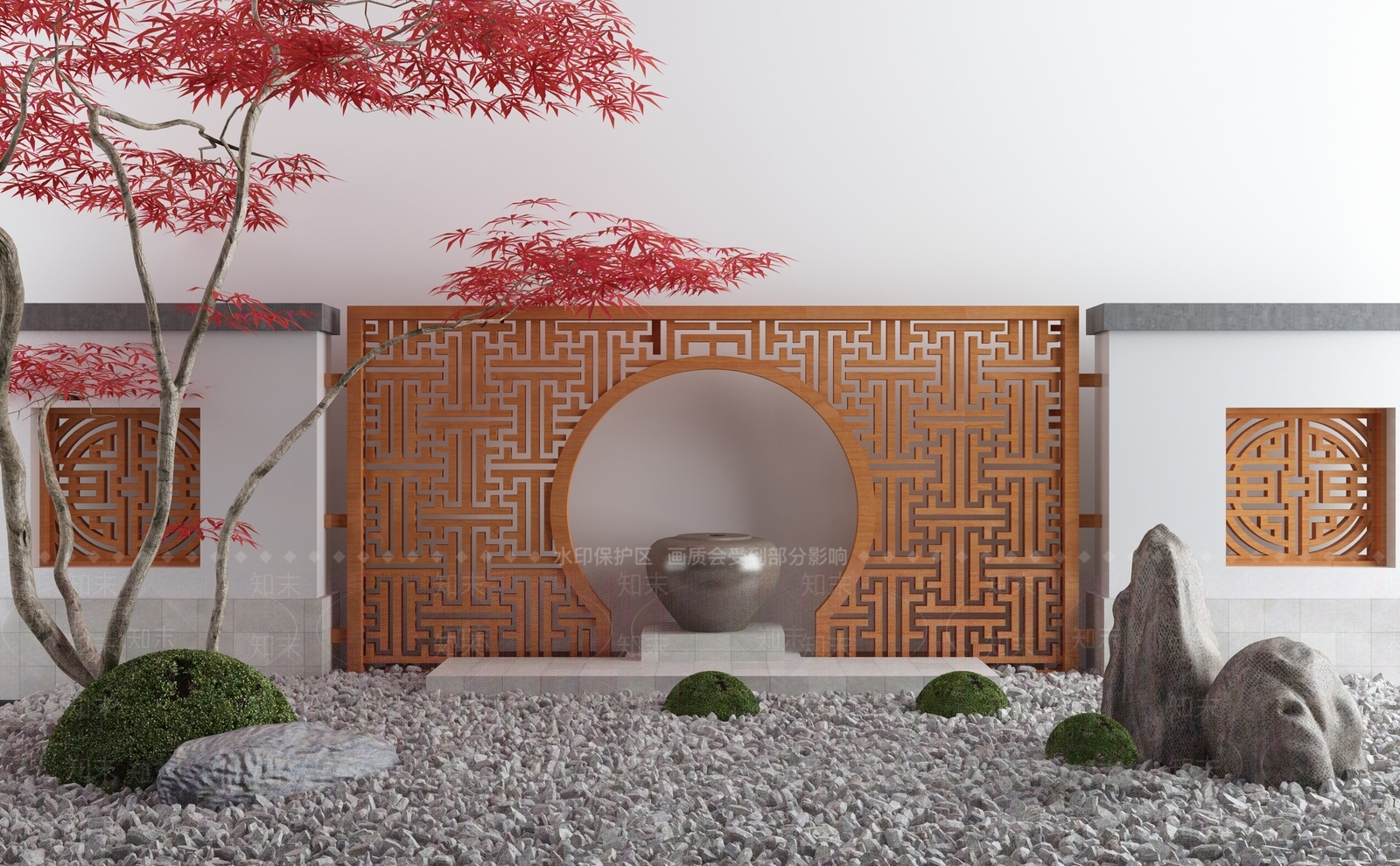 新中式园林景观小品3D模型下载【ID:466548478】