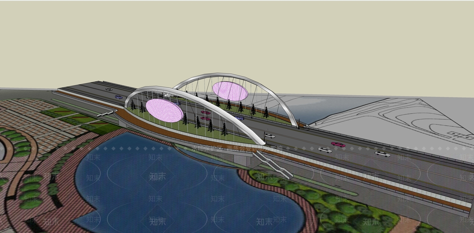 现代风格大桥SU模型下载【ID:966562281】