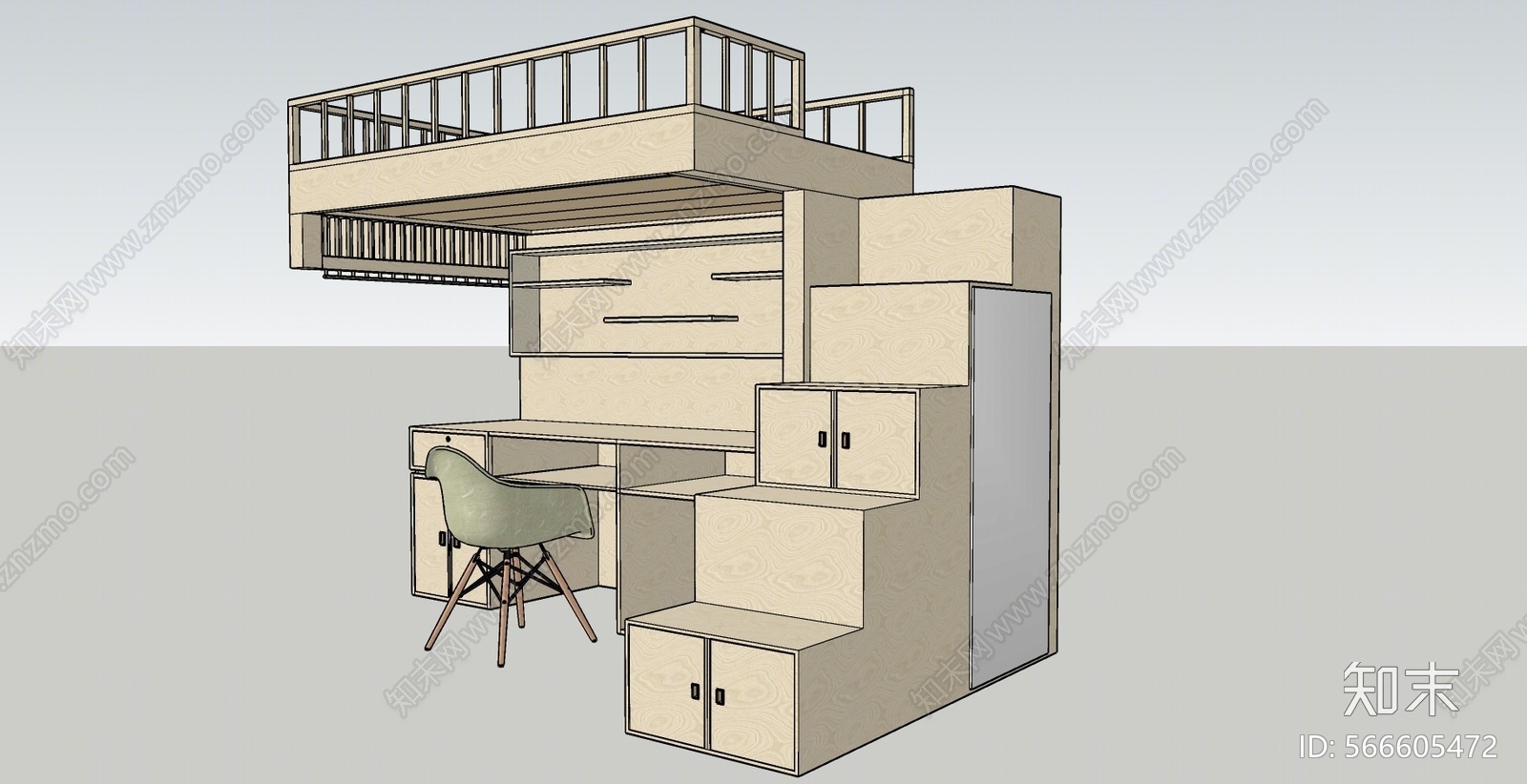 现代风格双层床SU模型下载【ID:566605472】