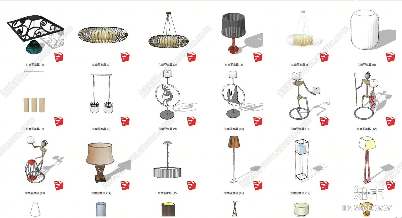东南亚风格灯具组合SU模型下载【ID:266606061】