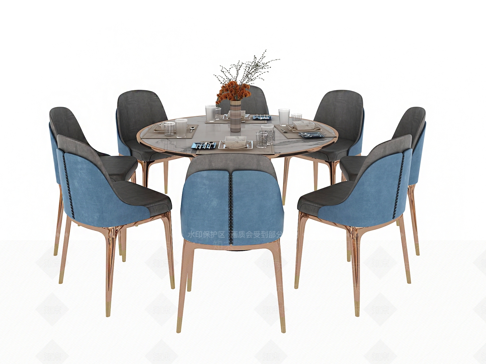 北欧圆形餐桌椅组合3D模型下载【ID:166699862】