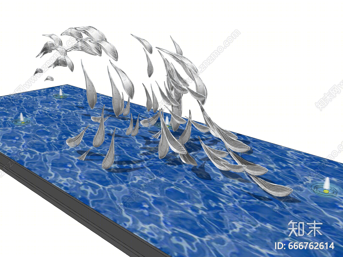 现代鱼群水景雕塑SU模型下载【ID:666762614】