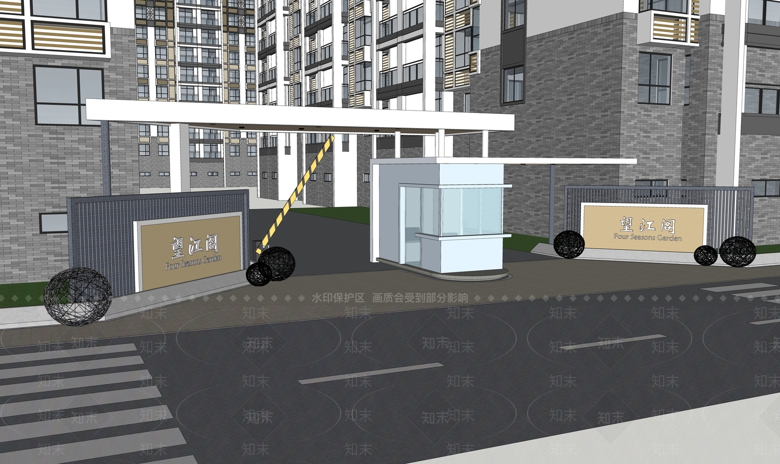 新中式风格住宅景观SU模型下载【ID:566826460】