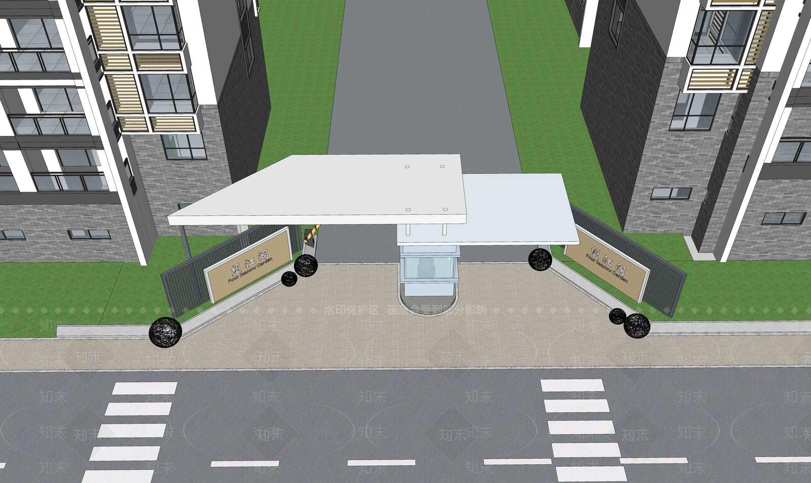 新中式风格住宅景观SU模型下载【ID:566826460】