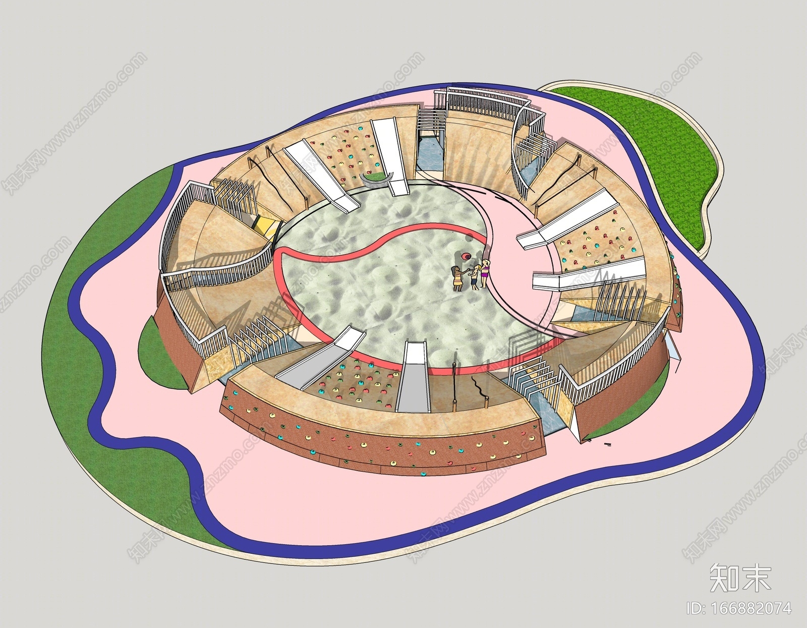 现代儿童沙坑游乐园SU模型下载【ID:166882074】